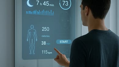 un uomo che sfrutta il potenziale del suo smart-wirror